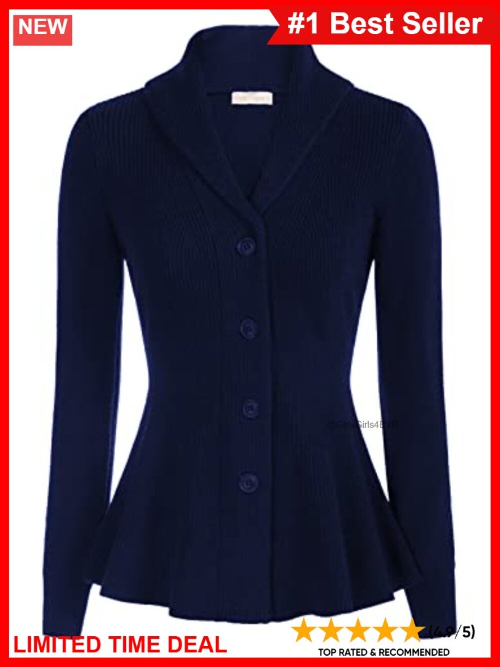 Vintage Shawl Lapel Button Down Cardigan Sweater Coat Peplum Hem